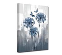 CXHOSTENT Dandelion Canvas Wall Art Blue Flower and Butterfly Painting Vintage Farm Floral Picture Prints for Modern Rustic Farmhouse Kitchen Decor (Flower-3, 30.00 x 45.00 cms)