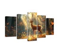 CXHOSTENT Deer Canvas Wall Art 5 Pieces Elk in Autumn Forest Poster Prints Fall Wildlife Pictures Rustic Falling Leaves Landscape Paintings Home Decor Framed (Black, 8x14inx2 8x18inx2 8x22inx1)