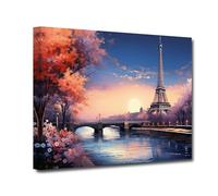CXHOSTENT Eiffel Tower Canvas Wall Art Paris Picture Wall Decor Abstract Paris Cityscape Sunset Painting Romantic Girl Room Bedroom Decor Framed (Paris-3, 40.00 x 60.00 cms)