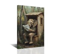 CXHOSTENT Elephant Bathroom Wall Art Cabin Picture Rustic Elephant In Outhouse Toilet Canvas Prints Forest Wildlife Picture for Outhouse Bathroom Decor Framed (30.00 x 45.00 cms)