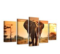 CXHOSTENT Elephant Canvas Wall Art 5 Panels African Animals Wall Decor Wild Animals Pictures Print Wildlife Poster Large Living Room Office Decor Framed (25x40cmx2 25x50cmx2 25x60cmx1)