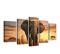 CXHOSTENT Elephant Canvas Wall Art 5 Panels African Animals Wall Decor Wild Animals Pictures Print Wildlife Poster Large Living Room Office Decor Framed (25x40cmx2 25x50cmx2 25x60cmx1)