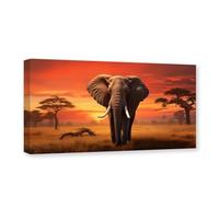 CXHOSTENT Elephant Canvas Wall Art Animal Print Painting African Grassland Sunset Pictures Wildlife Poster Large Living Room Decor Frame (Elephant - 1, 40.00 x 80.00 cms)