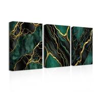 CXHOSTENT Emerald Green and Gold Wall Decor Set of 3 Abstract Marble Pictures Green and Gold Canvas Prints Framed Artwork for Home Decor (Abstract-3, 40.00 x 60.00 cms x 3PCS)