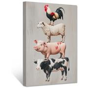 CXHOSTENT Farmhouse Animal Wall Art Farm Animal Canvas Prints Cow Pig Sheep Rooster Pictures Rustic Country Kitchen Decor Framed (30.00 x 45.00 cms)