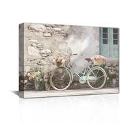 CXHOSTENT Farmhouse Bathroom Wall Decor Rustic Bicycle Canvas Prints Teal Bike with Flowers Paintings for Farm Country Kitchen Home Decor Framed (Bicycle-1, 40.00 x 60.00 cms)