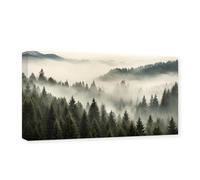 CXHOSTENT Foggy Forest Canvas Wall Art - Misty Forest Mountain Range Landscape Pine Tree Pictures - Large Living Room Decor Frame (2, 45.00 x 90.00 cms)