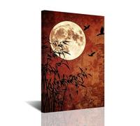 CXHOSTENT Full Moon Wall Art Bamboo Pictures Night Forest Birds Canvas Prints (20l x 16w)