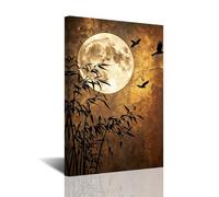 CXHOSTENT Full Moon Wall Art Bamboo Pictures Night Forest Birds Canvas Prints (20l x 16w)