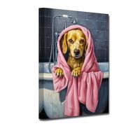 CXHOSTENT Funny Animal Bathroom Wall Art Cute Dog in Bathtub Canvas Prints Toilet Pictures Modern Artwork for Baby Room Decor Framed (Animal-2, 40.00 x 60.00 cms)