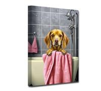 CXHOSTENT Funny Animal Bathroom Wall Art Cute Dog in Bathtub Canvas Prints Toilet Pictures Modern Artwork for Baby Room Decor Framed (Animal-1, 30.00 x 45.00 cms)