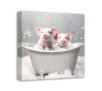 CXHOSTENT Funny Animal Bathroom Wall Art Cute Pig in Bathtub with Bubbles Canvas Prints Posters Toilet Pictures for Baby Room Decor Framed (Bathroom-1, 30.00 x 30.00 cms)