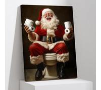 CXHOSTENT Funny Christmas Bathroom Wall Art Santa Claus Canvas Vintage Christmas Picture Decor Winter Prints Posters Toilet Restroom Decor Framed (30.00 x 45.00 cms)