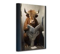 CXHOSTENT Funny Highland Cow Bathroom Canvas Wall Art Cow Reading Newspapers on Toilet Pictures Prints Animal Poster Kids Bathroom Print Restroom Decor (Bathroom-4, 30.00 x 45.00 cms)