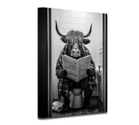 CXHOSTENT Funny Highland Cow Bathroom Decor Cow Reading Newspapers on Toilet Canvas Prints Black and White Animal Wall Art Farmhouse Decor (A-3, 40.00 x 60.00 cms)