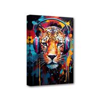 CXHOSTENT Graffiti Animal Wall Art Leopard Wearing Headphones Pictures Canvas Abstract Animal Painting Print Kids Room Decor Frame (Leopard - 2, 60.00 x 90.00 cms)