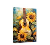 CXHOSTENT Guitar Canvas Wall Art Retro Guitar Sunflower Pictures Print Musical Themed Painting Poster Music Hall Bar Decor Frame (Guitar - 1, 30.00 x 45.00 cms)