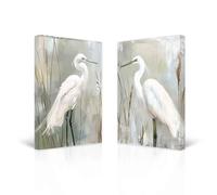 CXHOSTENT Heron Canvas Wall Art 2 Pieces Sea Bird Heron Picture Coastal Birds Poster Prints Beach Animal Painting for Farmhouse Bathroom Decor Framed (White, 40.00 x 60.00 cms x 2PCS)