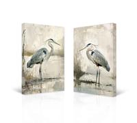 CXHOSTENT Heron Canvas Wall Art 2 Pieces Sea Bird Heron Picture Coastal Birds Poster Prints Beach Animal Painting for Farmhouse Bathroom Decor Framed (Brown, 40.00 x 60.00 cms x 2PCS)