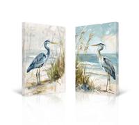 CXHOSTENT Heron Canvas Wall Art 2 Pieces Sea Bird Heron Picture Coastal Birds Poster Prints Beach Animal Painting for Farmhouse Bathroom Decor Framed (Green, 40.00 x 60.00 cms x 2PCS)