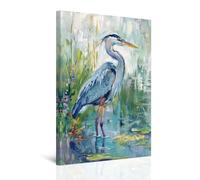 CXHOSTENT Heron Canvas Wall Art Sea Bird Heron Picture Coastal Birds Poster Prints Beach Animal Painting for Farmhouse Bathroom Decor Framed (Green, 30.00 x 45.00 cms)