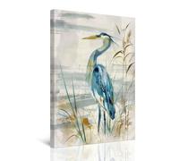 CXHOSTENT Heron Canvas Wall Art Sea Bird Heron Picture Coastal Birds Poster Prints Beach Animal Painting for Farmhouse Bathroom Decor Framed (Blue, 40.00 x 60.00 cms)