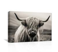 CXHOSTENT Highland Cow Canvas Wall Art Black and White Cattle Painting Prints Animal Poster Rustic Scottish Cow Pictures Yak Artwork Farmhouse Decor (cow-1, 30.00 x 45.00 cms)