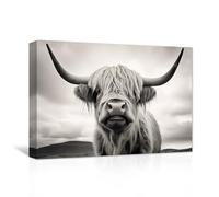 CXHOSTENT Highland Cow Canvas Wall Art Black and White Cattle Painting Prints Animal Poster Rustic Scottish Cow Pictures Yak Artwork Farmhouse Decor (cow-3, 30.00 x 45.00 cms)