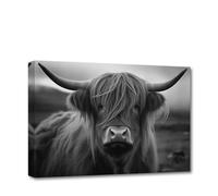 CXHOSTENT Highland Cow Canvas Wall Art Farm Animal Pictures Wall Decor Black and White Longhorn Cattle Painting Print Farmhouse Decor Frame (Highland Cow - 1, 30.00 x 45.00 cms)