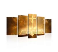 CXHOSTENT Holy Bible Wall Art Jesus Picture for Wall 5 Piece Bible Verse Canvas Prints Christian Spiritual Paintings Religious Artwork Easter Decor Framed (Yellow, 8"x14"x2 8"x18"x2 8"x22"x1)