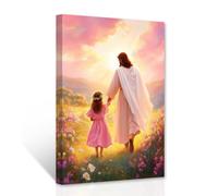 CXHOSTENT Jesus and Girl Wall Art Christian Wall Decor Religious Canvas Prints Jesus Pictures God Poster Living Room Church Room Decor Framed (40.00 x 50.00 cms)
