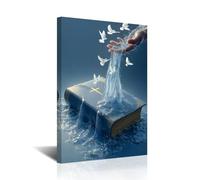 CXHOSTENT Jesus Baptism Canvas Wall Art Holy Book with Cross Painting Prints Jesus And The Dove Picture Wall Decor Holy Spirit Christian Faith Poster Framed (18L x 12W)