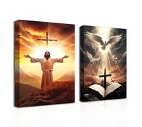 CXHOSTENT Jesus Canvas Wall Art Set of 2 God Portrait Picture Prints The Cross And The Dove Of Peace Wall Decor Christian Artwork for Prayer Room Decor (B, 28.00 x 35.00 cms x 2PCS)