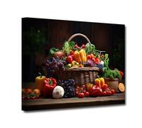 CXHOSTENT Kitchen Canvas Wall Art Fruit Picture Various Fresh Fruits Vegetable Painting Prints for Kitchen Restaurant Dining Room Decor Framed (Fruit-3, 50.00 x 75.00 cms)