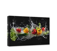 CXHOSTENT Kitchen Canvas Wall Art Water Splash Vegetables Pictures Food Painting Print Modern Artwork Restaurant Decor Frame (Vegetables - 1, 30.00 x 45.00 cms)