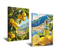 CXHOSTENT Kitchen Lemon Wall Decor 2 Panel Lemon Tree Pictures Wall Art Yellow Citrus Fruit Print Botanical Painting Farmhouse Artwork for Dining Room (Green, 16x24inchx2 Pieces)