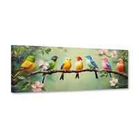 CXHOSTENT Large Bird Wall Art Colorful Birds Canvas Print Bird Standing on a Branch Pictures Modern Artwork Living Room Office Decor Framed (35L x 105W cm)