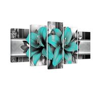 CXHOSTENT Large Floral Canvas Wall Art 5 Pieces Lily Pictures Prints Abstract Flower Painting Framed Artwork Modern Bedroom Gallery Wall Decor (Teal, 12"x16"x2 12"x24"x2 12"x32"x1)