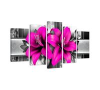 CXHOSTENT Large Floral Canvas Wall Art 5 Pieces Lily Pictures Prints Abstract Flower Painting Framed Artwork Modern Bedroom Gallery Wall Decor (Pink, 16"x24"x2 16"x32"x2 16"x40"x1)