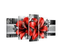 CXHOSTENT Large Floral Canvas Wall Art 5 Pieces Lily Pictures Prints Abstract Flower Painting Framed Artwork Modern Bedroom Gallery Wall Decor (Red, 8"x14"x2 8"x18"x2 8"x22"x1)