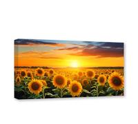 CXHOSTENT Large Landscape Canvas Wall Art Sunflower Field Sunset Scenery Pictures Yellow Flower Print Painting Living Room Decor Frame (Sunflower - 2, 45.00 x 90.00 cms)