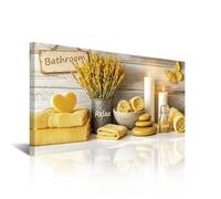 CXHOSTENT Large Lavender Bathroom Wall Art Yellow Bathroom Picture Rustic Farmhouse Relax Spa Poster Print for Toilet Washroom Restroom Home Decor Framed (Yellow, 10l x 20w)