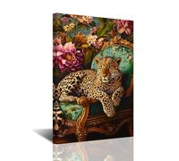 CXHOSTENT Leopard Pictures Wall Art Funny Leopard on Sofa Canvas Prints Jungle Cheetah Paintings Wildlife Animal Canvas Prints for Bedroom Decor Framed (Green, 24L x 16W)