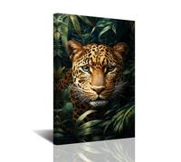 CXHOSTENT Leopard Wall Art Jungle Cheetah Pictures Panther in Tropical Forest Canvas Prints Wildlife Animal Portrait Paintings Framed Artwork for Office Bedroom (Brown, 18L x 12W)
