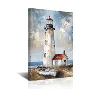 CXHOSTENT Lighthouse Pictures Wall Art Coastal Bathroom Decor Ocean Seascape Canvas Prints Beach Paintings Nautical Scenery Artwork Home Decor Framed (Indigo, 18L x 12W)