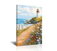 CXHOSTENT Lighthouse Pictures Wall Art Coastal Bathroom Decor Ocean Seascape Canvas Prints Beach Paintings Nautical Scenery Artwork Home Decor Framed (Blue, 24L x 16W)