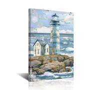 CXHOSTENT Lighthouse Pictures Wall Art Coastal Bathroom Decor Ocean Seascape Canvas Prints Beach Paintings Nautical Scenery Artwork Home Decor Framed (Teal, 24L x 16W)