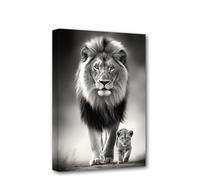CXHOSTENT Lion and Cub Canvas Wall Art - Black and White Animal Painting Print, Wildlife Portrait Poster for Home Decor (60L x 40W cm)