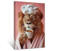CXHOSTENT Lion Bathroom Wall Art Bathroom Animal Picture Decor Funny Lion Canvas Print Restroom Toilet Decor Framed (30.00 x 45.00 cms)