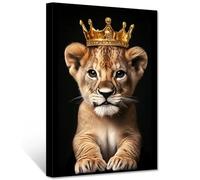 CXHOSTENT Lion Canvas Wall Art Baby Lion King with Gold Crown Pictures Animal Painting Print Wildlife Poster Children's Room Nursery Decor Frame (30.00 x 45.00 cms)